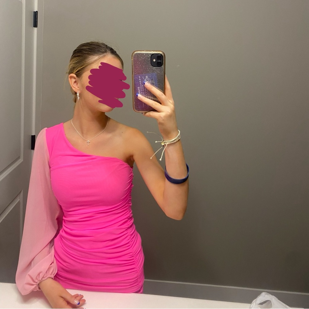 pink one shoulder hoco dress from preppy palette boutique